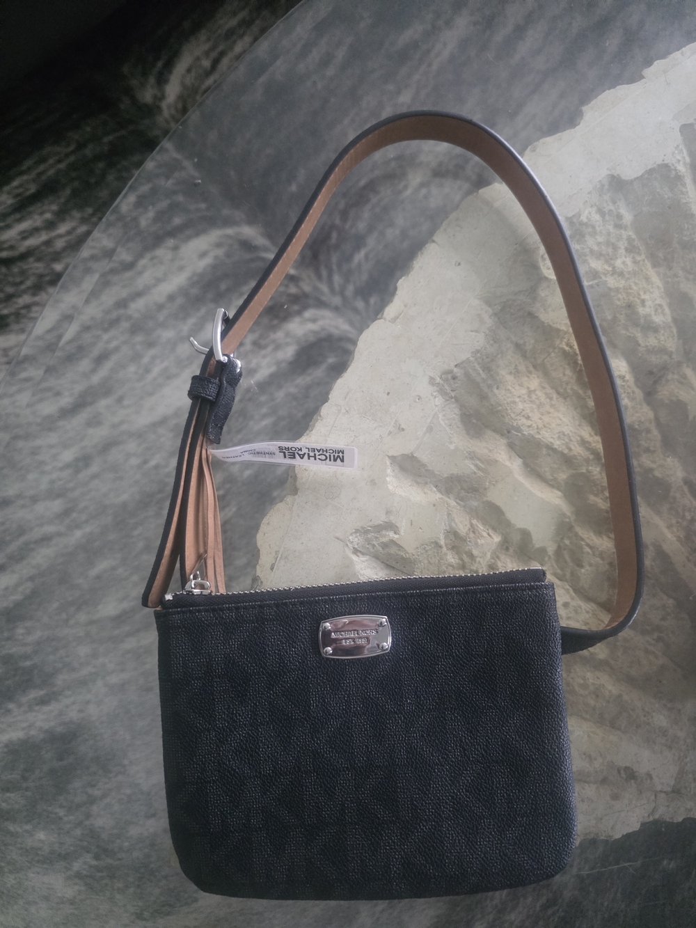 Michael Kors Black Waist Bag with Tan Strap